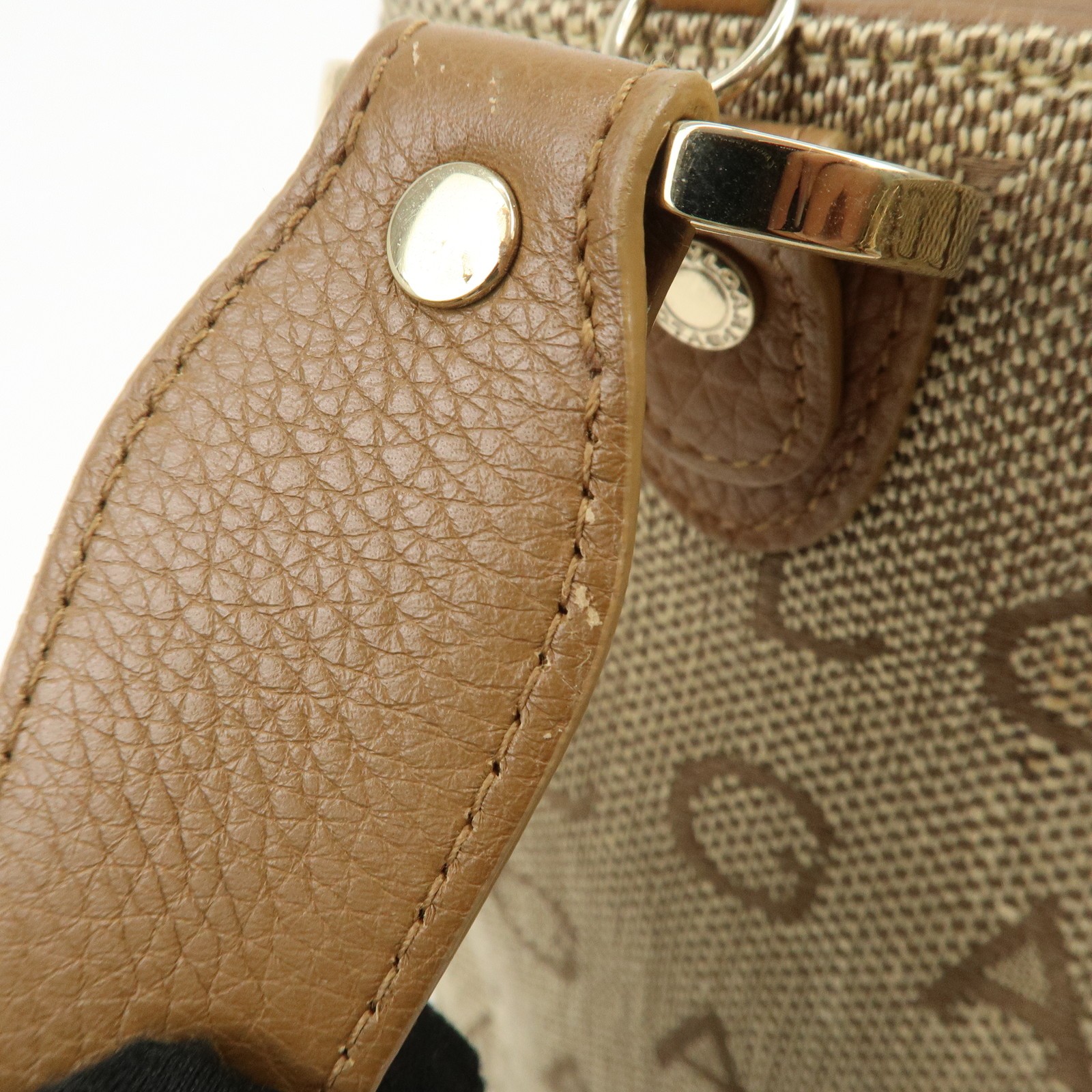 BVLGARI Logo Mania Canvas Leather Hand Bag Light Brown Authentic Used F/S