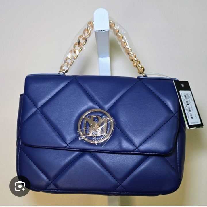Badgley Mischka Navy Quilted Shoulder Bag with Gold Accents NEW WITH TAGS