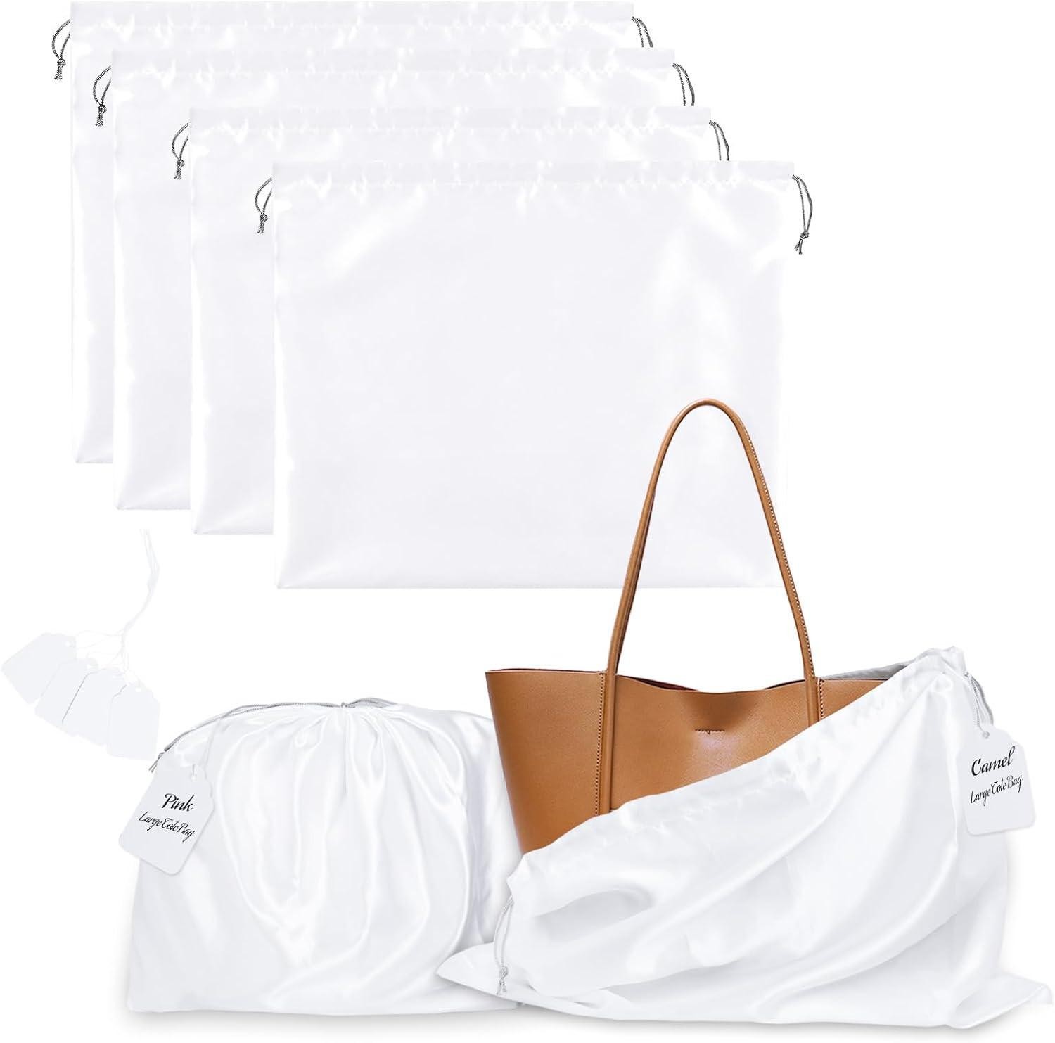 4 Pack Dust Bags for Handbags, Purse Dust Bags for Storage with Drawstring, Sati