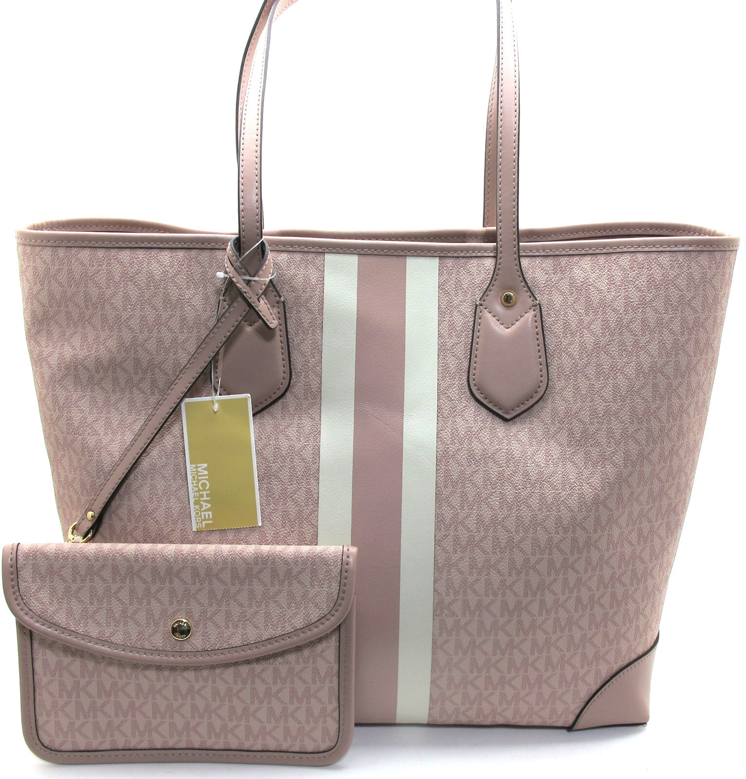 NEW MICHAEL KOR EVA Large Travel Leather/PVC Tote Ballet Multi Stripe w/Pouch