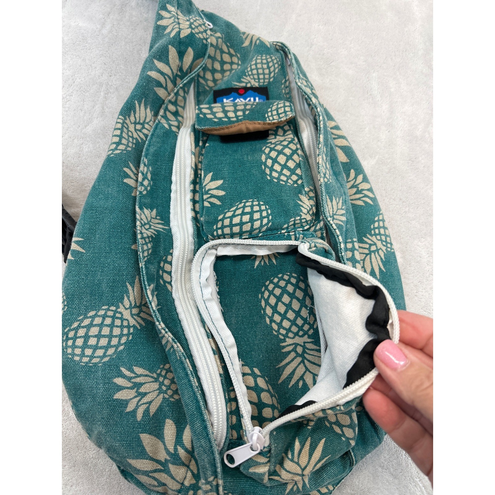 Kavu Rope Bag Teal Pineapple Canvas Sling Backpack Crossbody Hiking Gorpcore