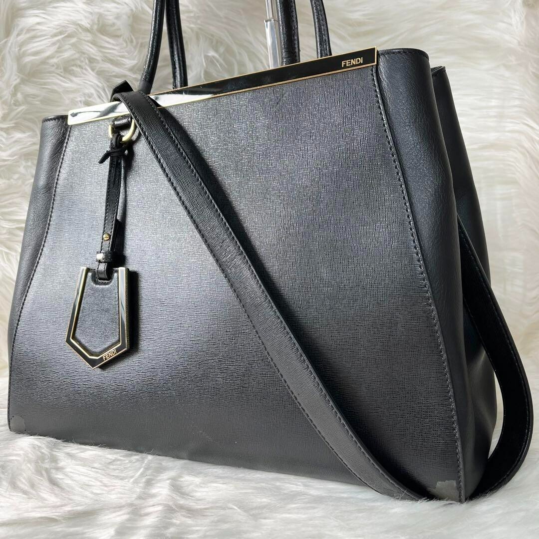 FENDI 2Jours 2-way Hand Bag Shoulder Bag Leather Black Authentic Used