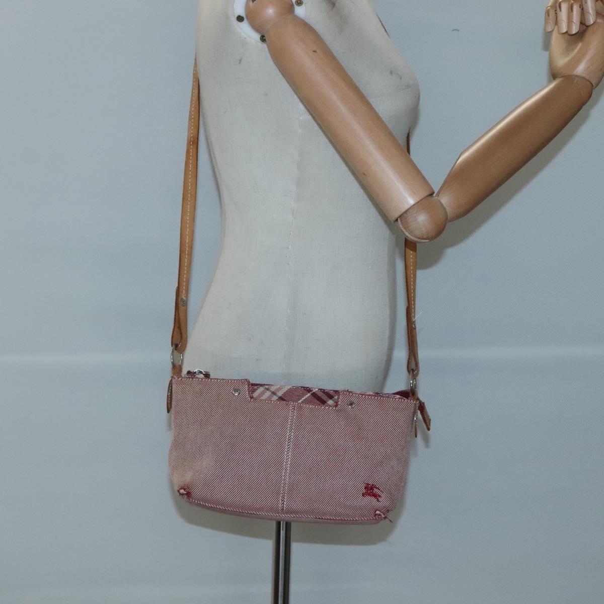 BURBERRY Nova Check Blue Label Shoulder Bag Canvas Red Silver Auth ti3084