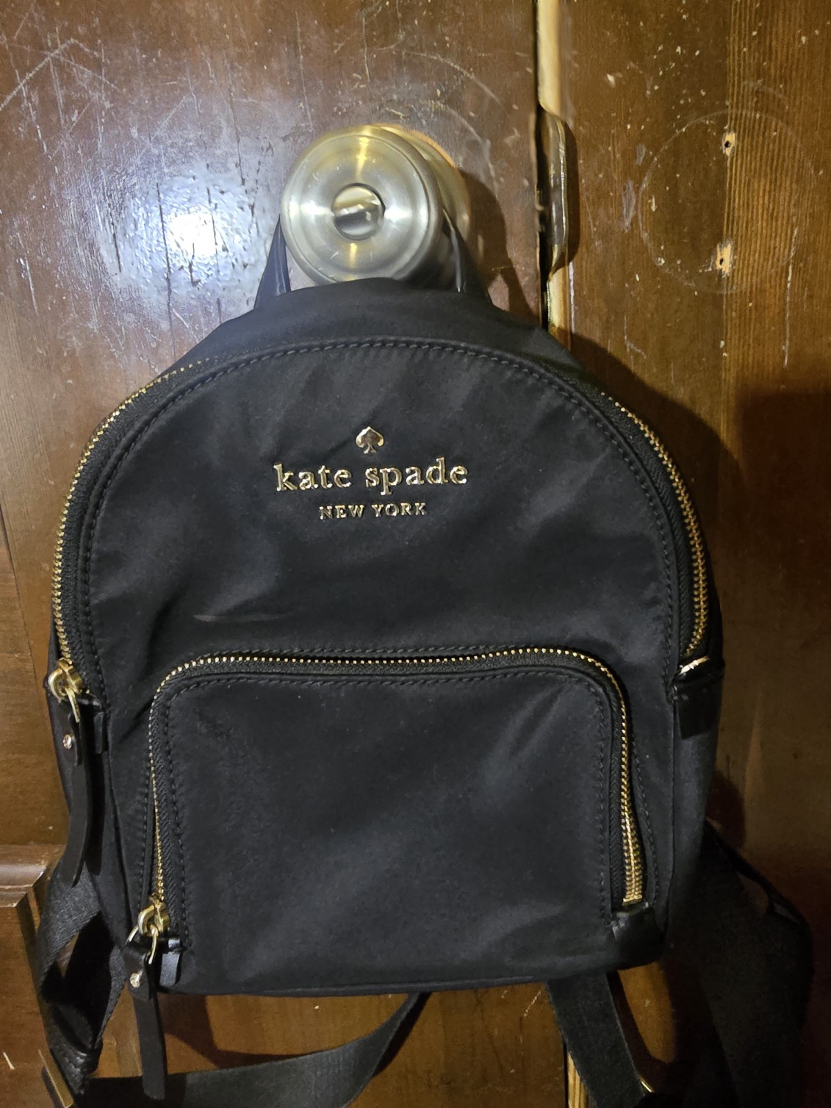 Kate Spade New York Black Backpack Gold Hardware Zip Front Pocket Adjustable