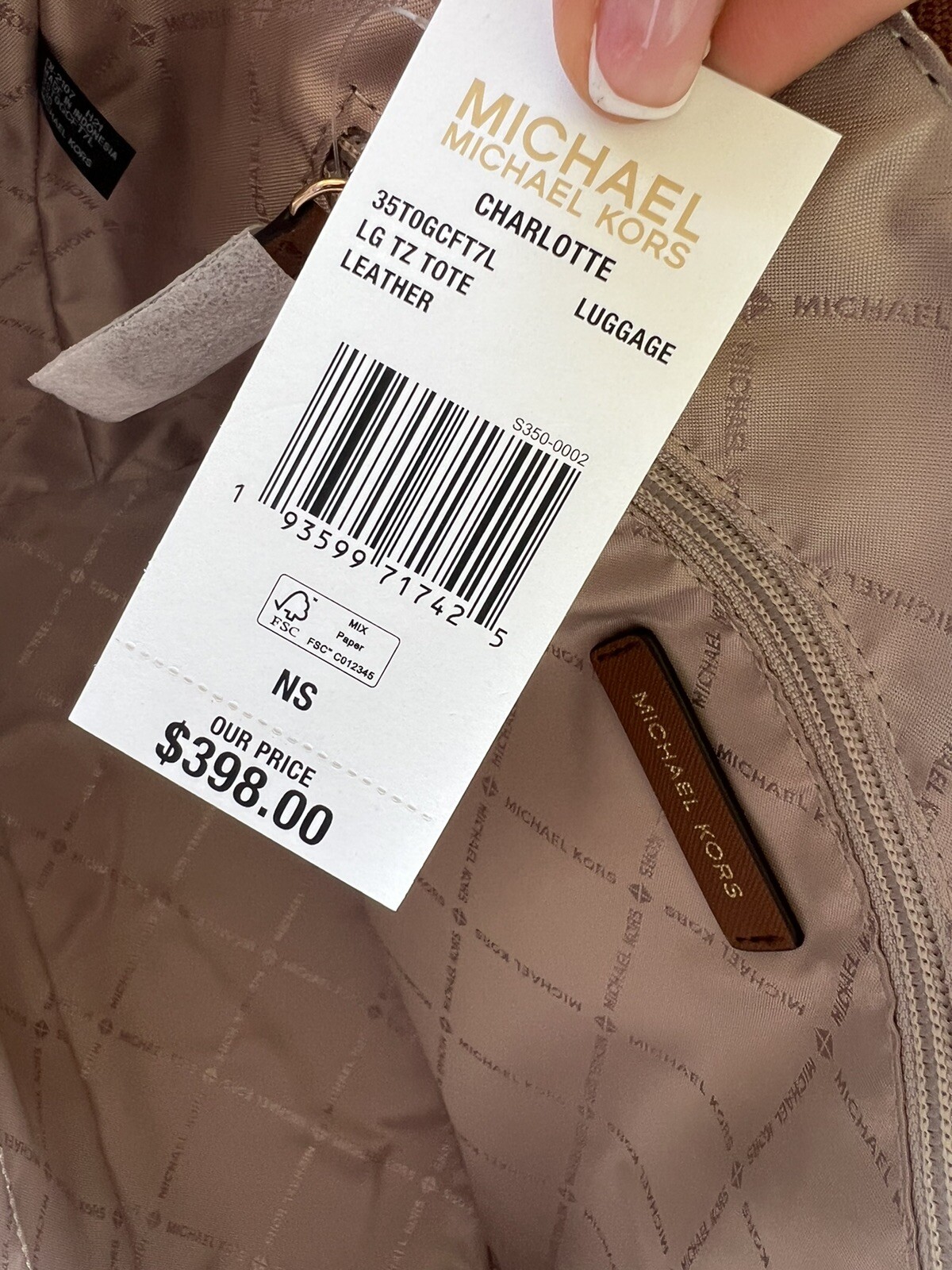 Michael Kors Charlotte Top Zip Tote Shoulder Bag Luggage Saffiano Leather