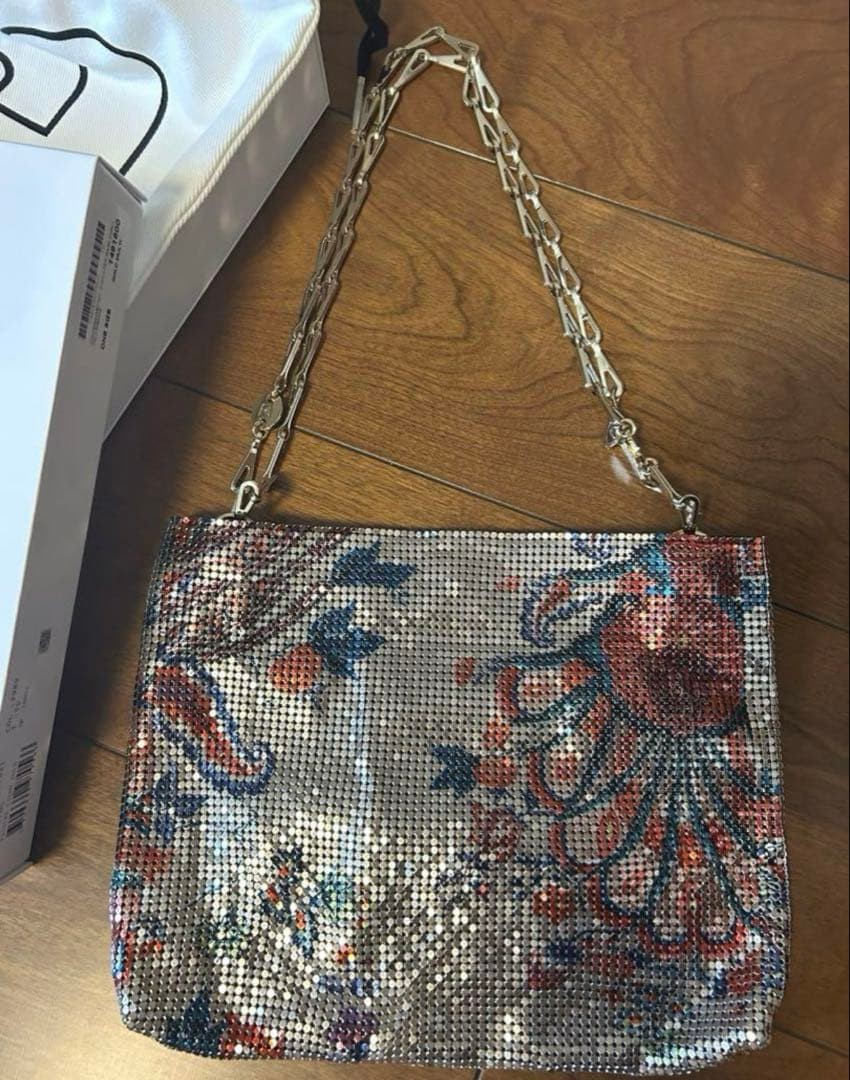 Paco Rabanne Shoulder Bag Purse Paisley in Light Gold w/Dust Bag USED Good Cond