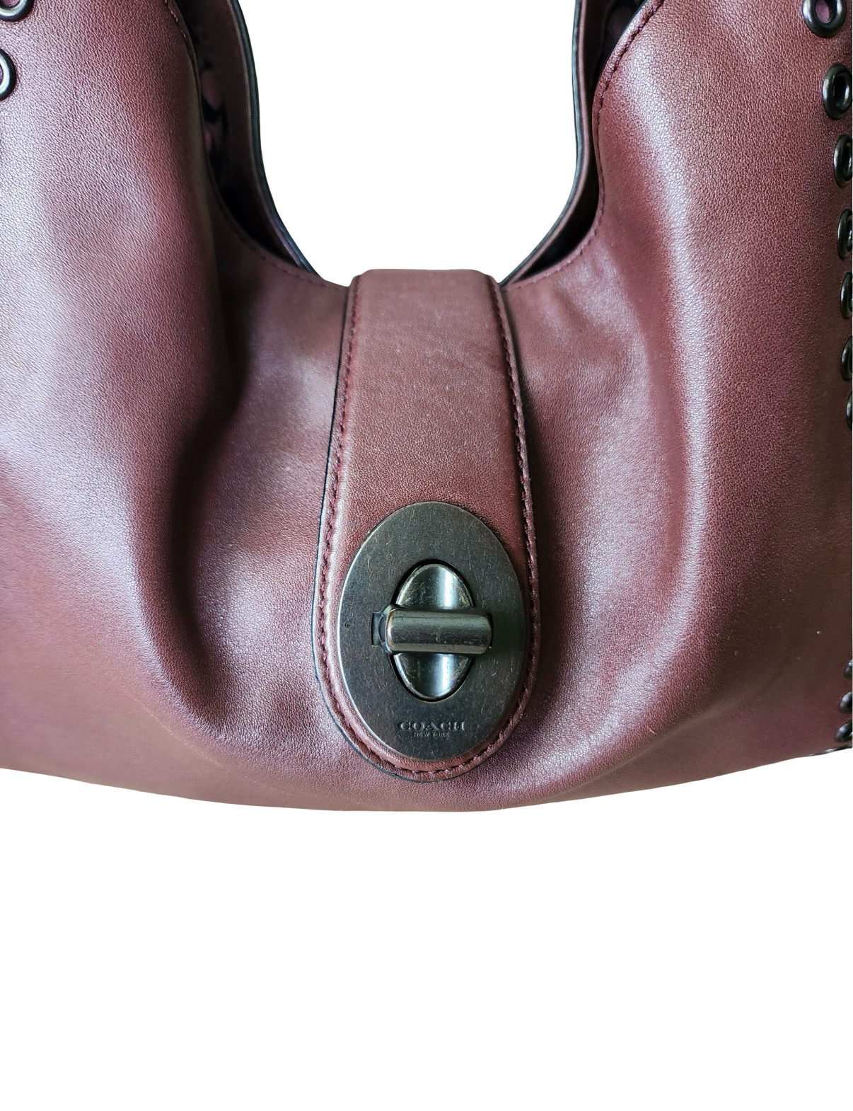 COACH MADISON CARLYLE LEATHER GROMMET SHOULDER BAG BRICK RED MAHOGANY #32401