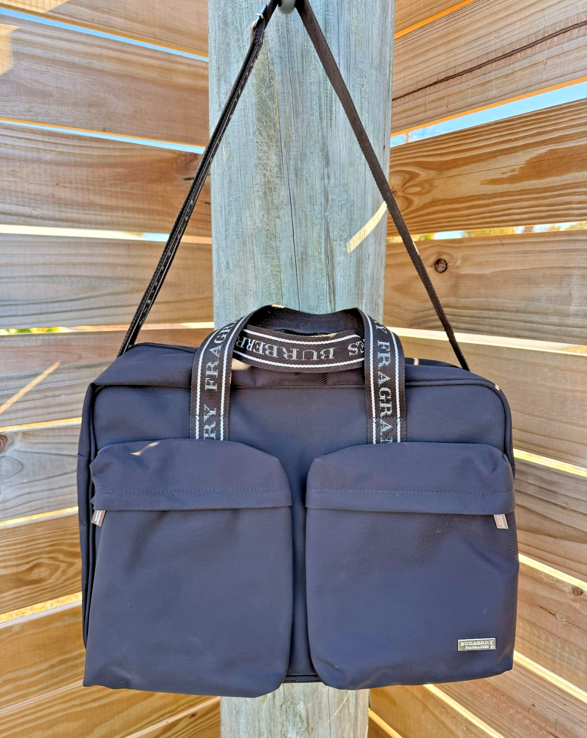 Burberry Fragrances Brown Nylon Travel Bag W/Canvas Burberry Name Strap