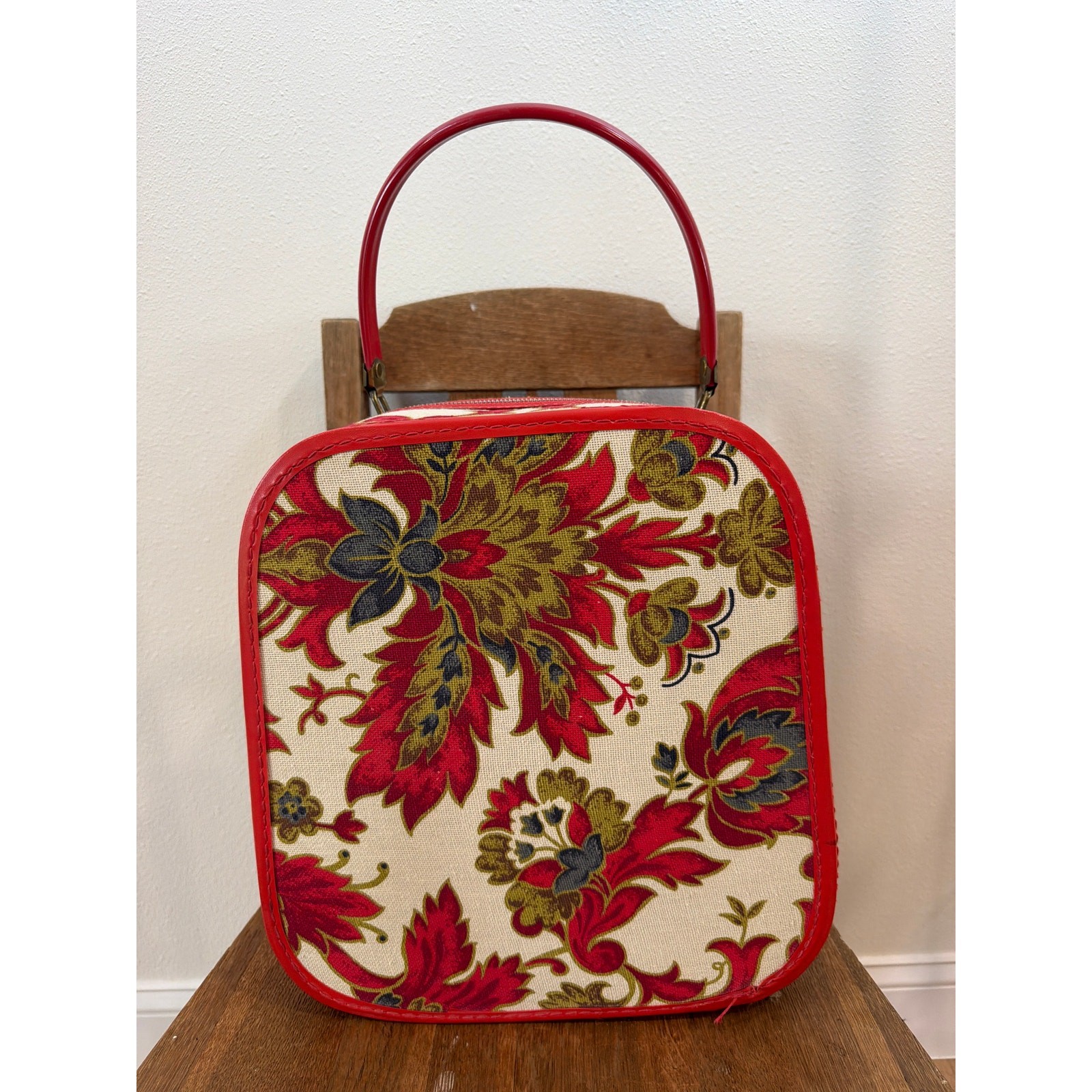 Vintage 1950’s Kanner Leather Floral Hat Box, Suitcase, Luggage, FloralSuitcase