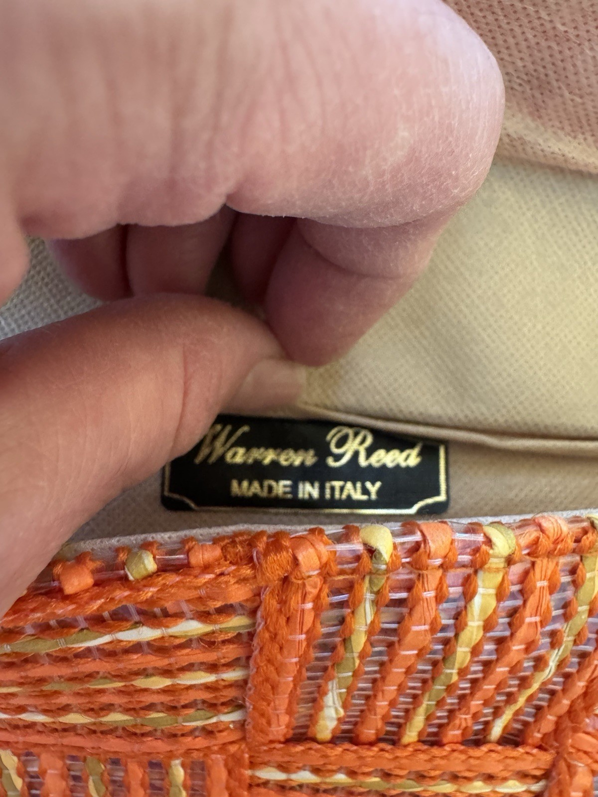 Vintage Warren Reed Jute And Lucite Woven Orange Shoulder Bag~Made In Italy