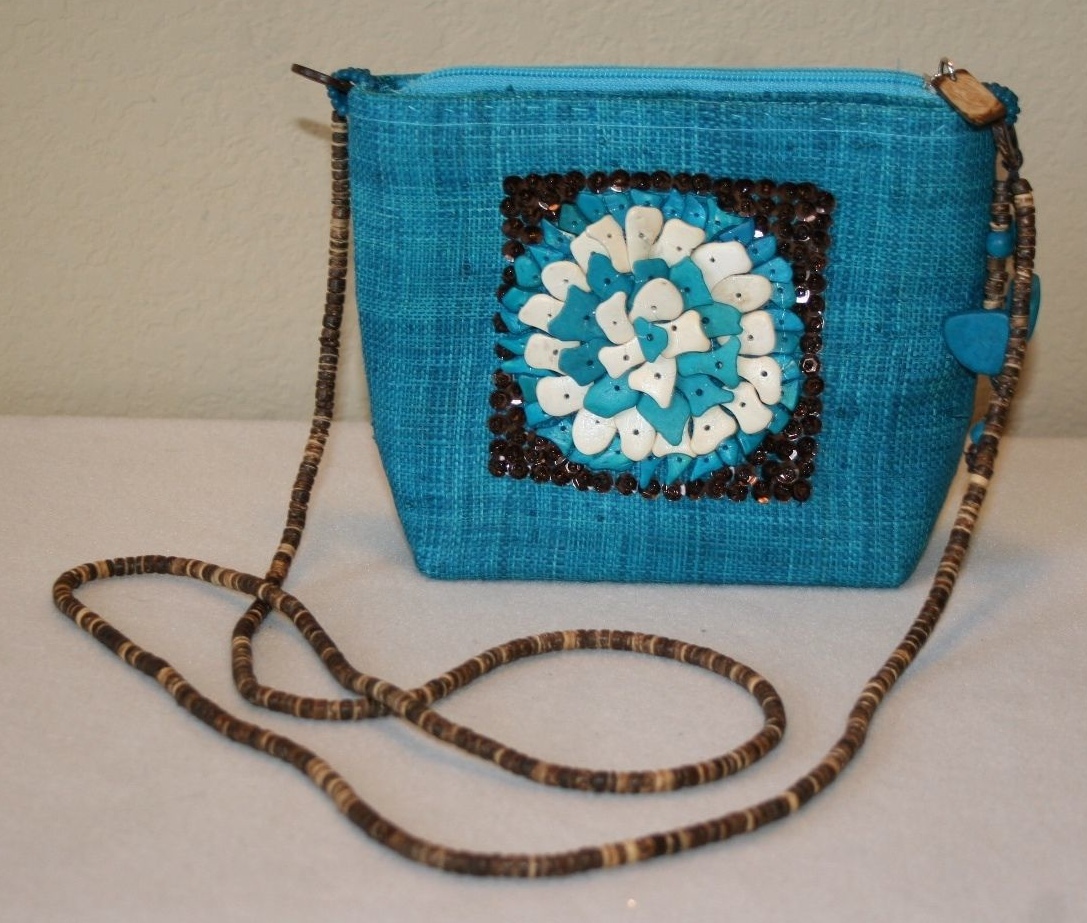 Cebu Purse Teal Beaded Crossbody/Shoulder Style Signature Collection Beaded Art