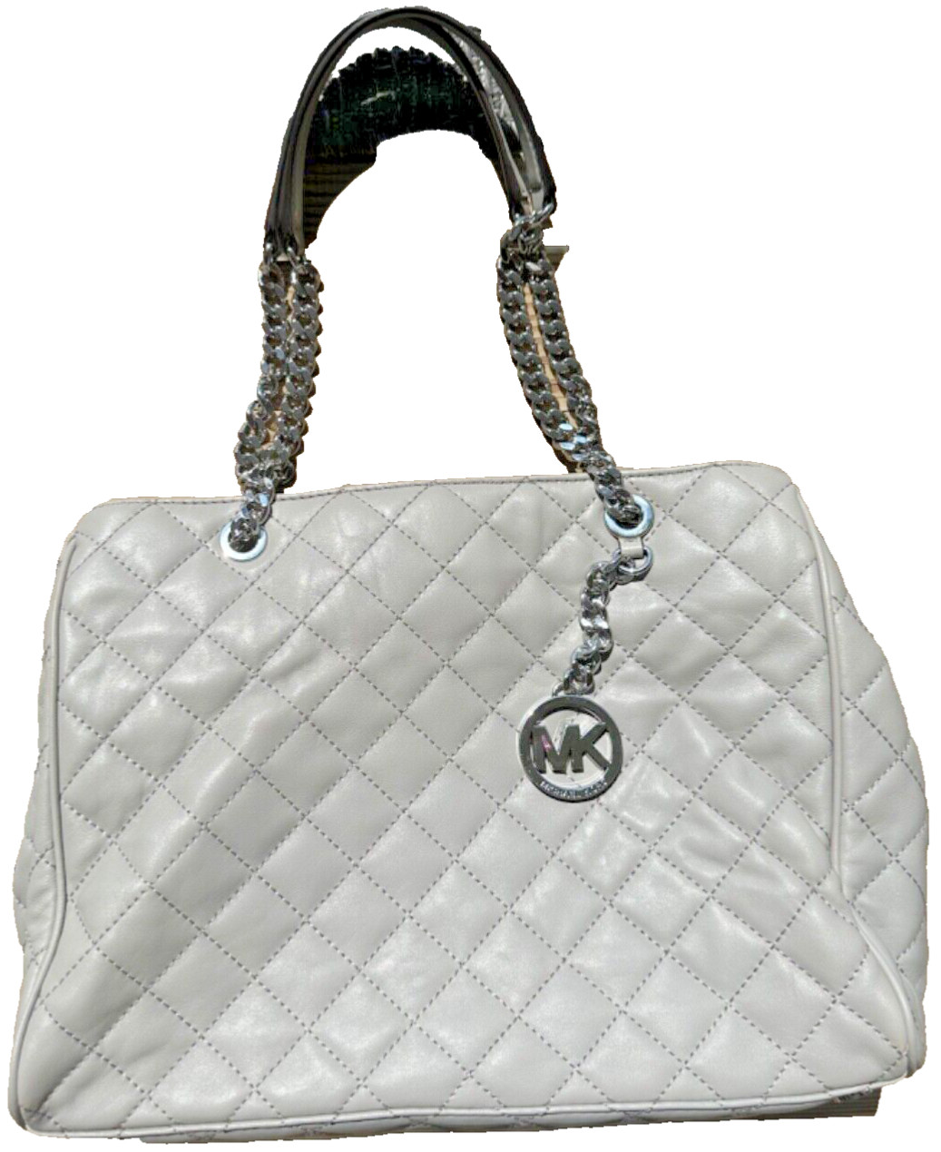 AUTHENTIC Michael Kors Susannah Large Quilted Leather Tote Handbag Pearl Grey