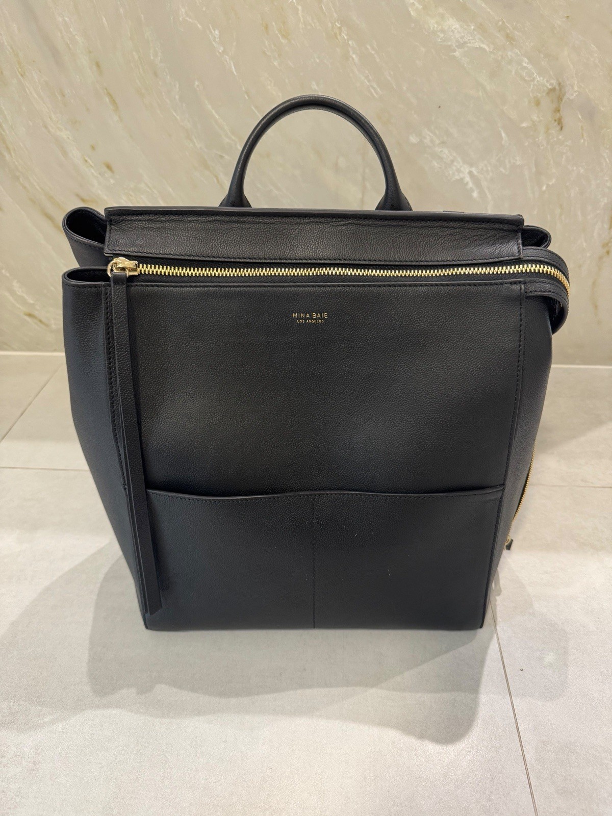 Mina Baie Harper Black Leather Backpack/Diaper Bag Lightly Used Very Clean