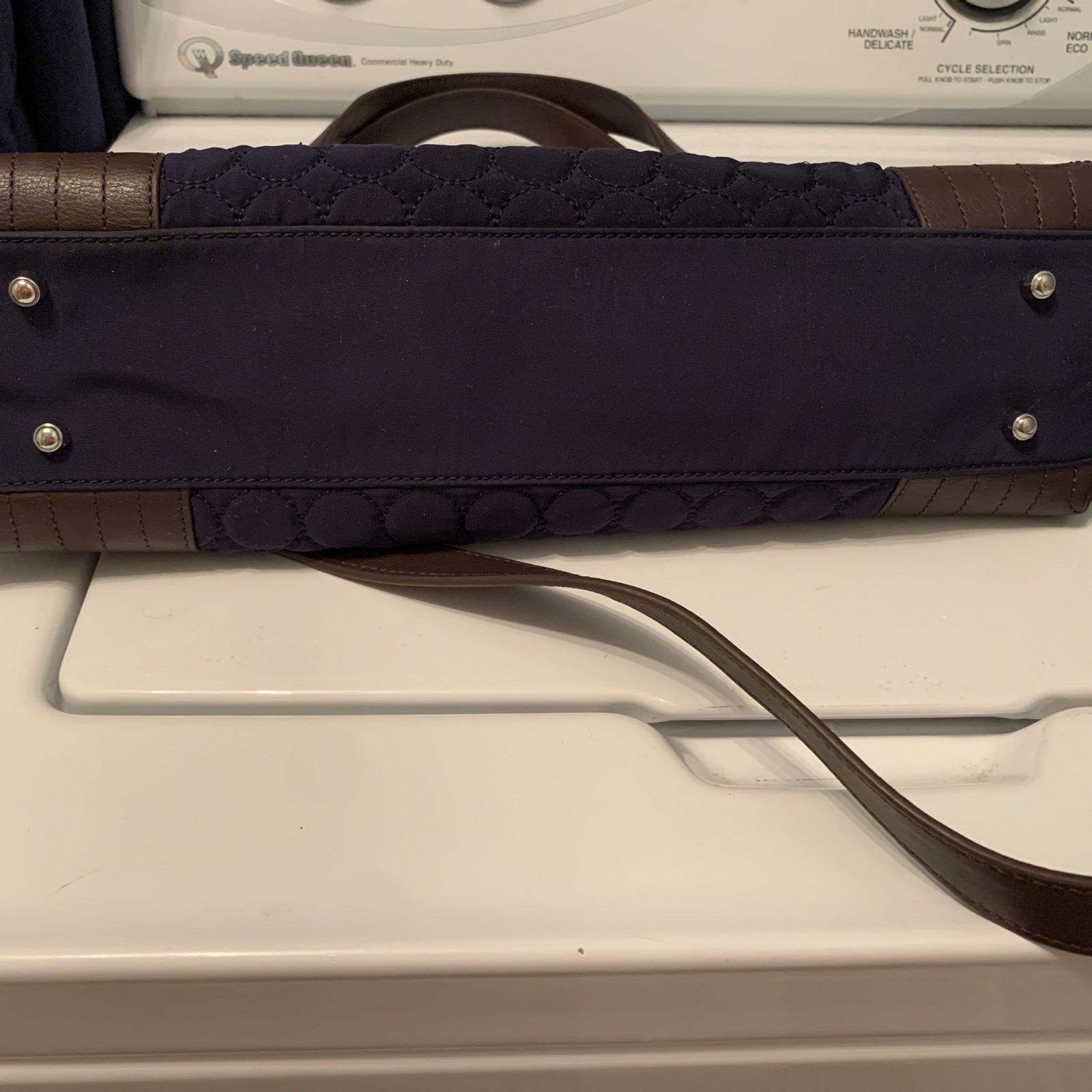 VERA BRADLEY Navy Quilted with Brown Leather Trim CrossbodyCarryOn Bag