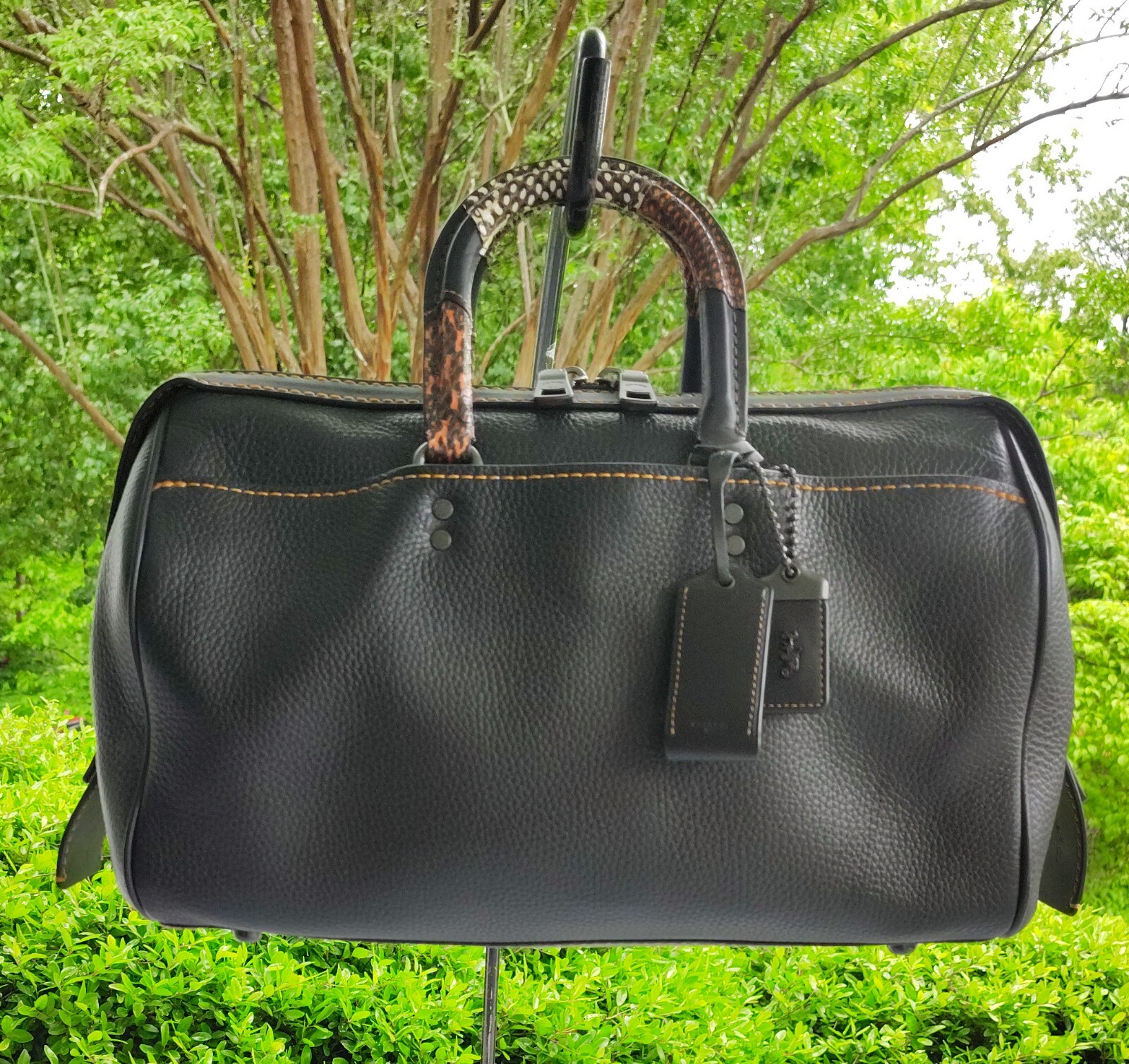 Coach 1941 LARGE 58689 Rogue 26 Black Leather Satchel with Exotic Trim