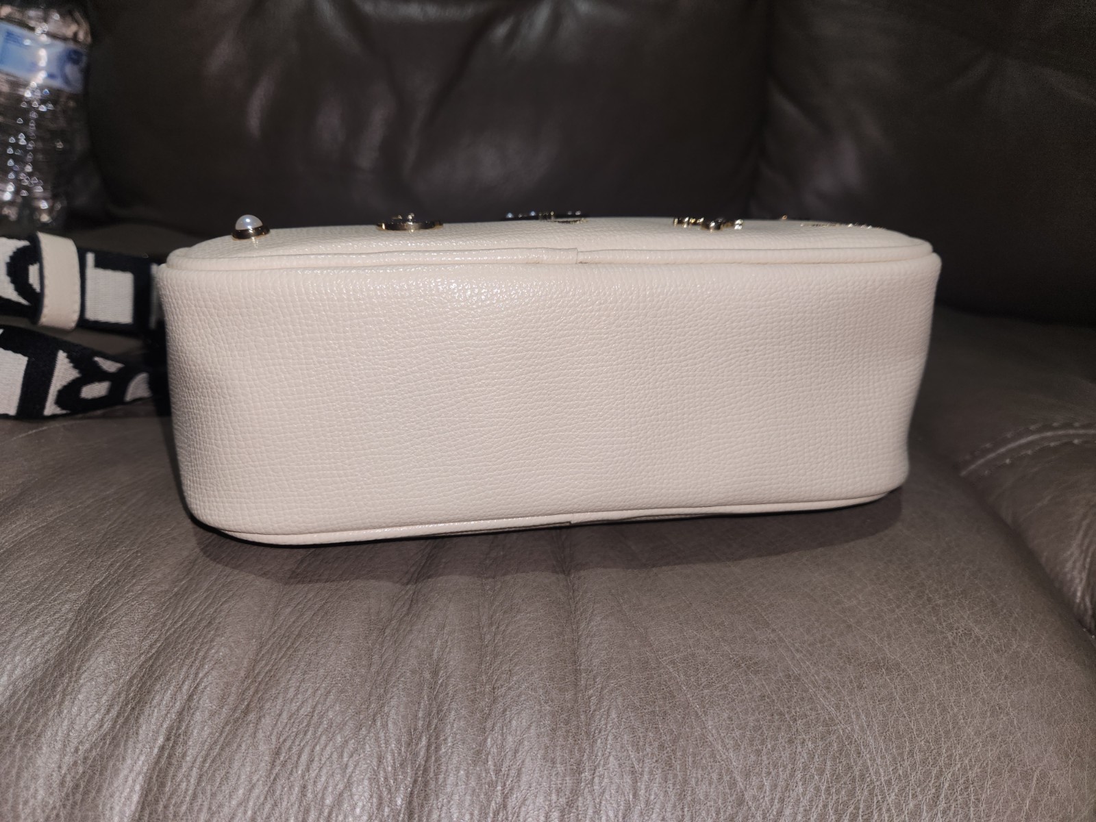 KARL LAGERFELD PARIS Beige Crossbody Bag Zip Closure Adjustable Detachable Strap