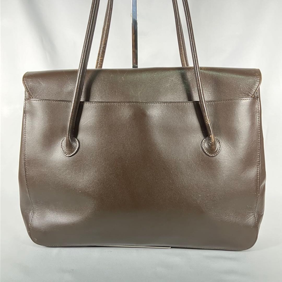 Margaret Howell Leather Tote Handbag Brown Cow Leather Magnetic Closure 34cm