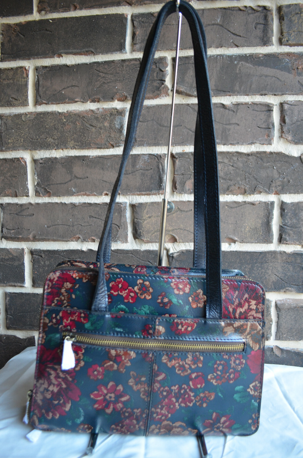 NWT $229 Patricia Nash Fall Tapestry Leather Large Duaphine Shoulder Bag green