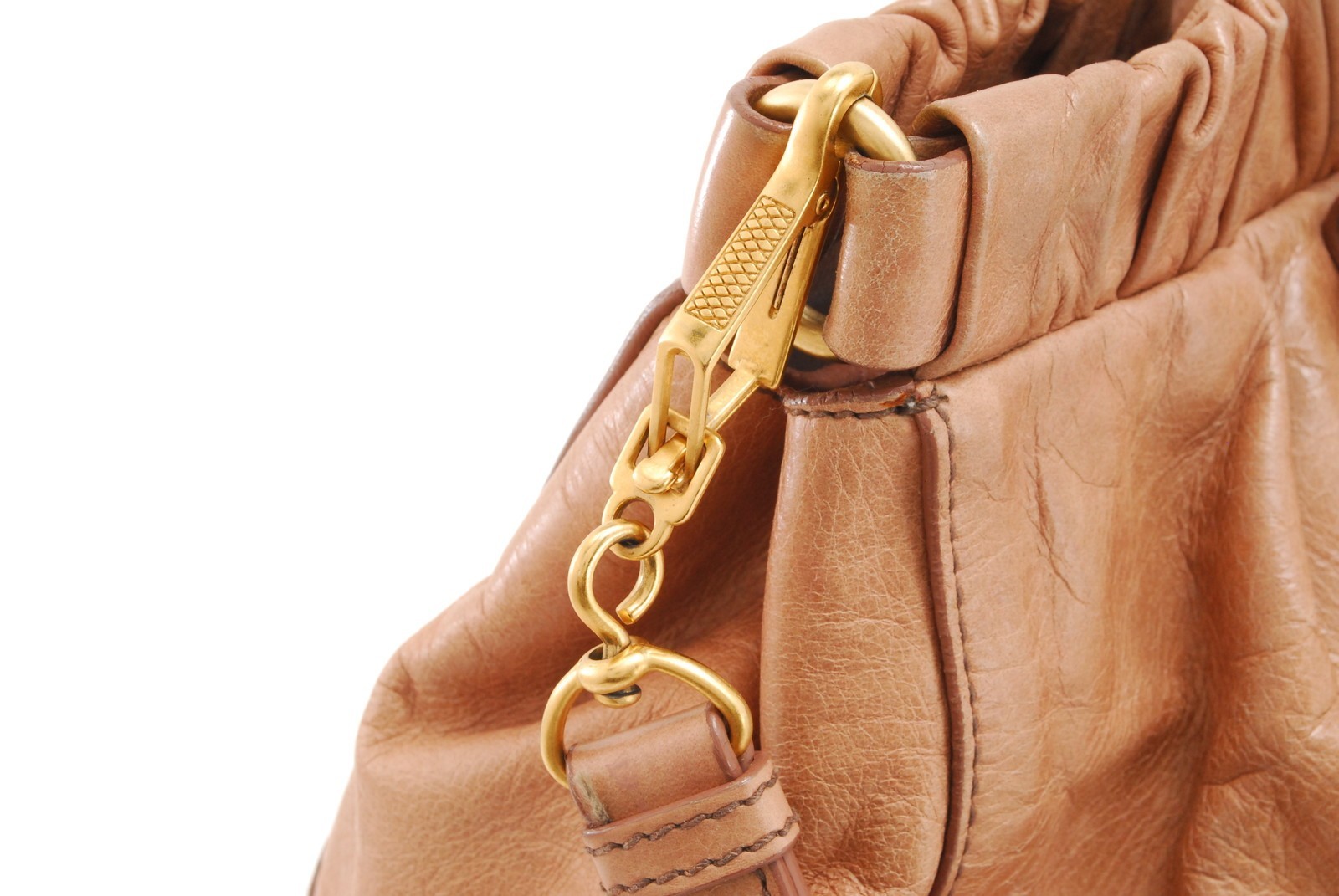 Miu Miu Vitello Lux Leather 2Way Shoulder Tote Bag Pink Beige Gold Hardware