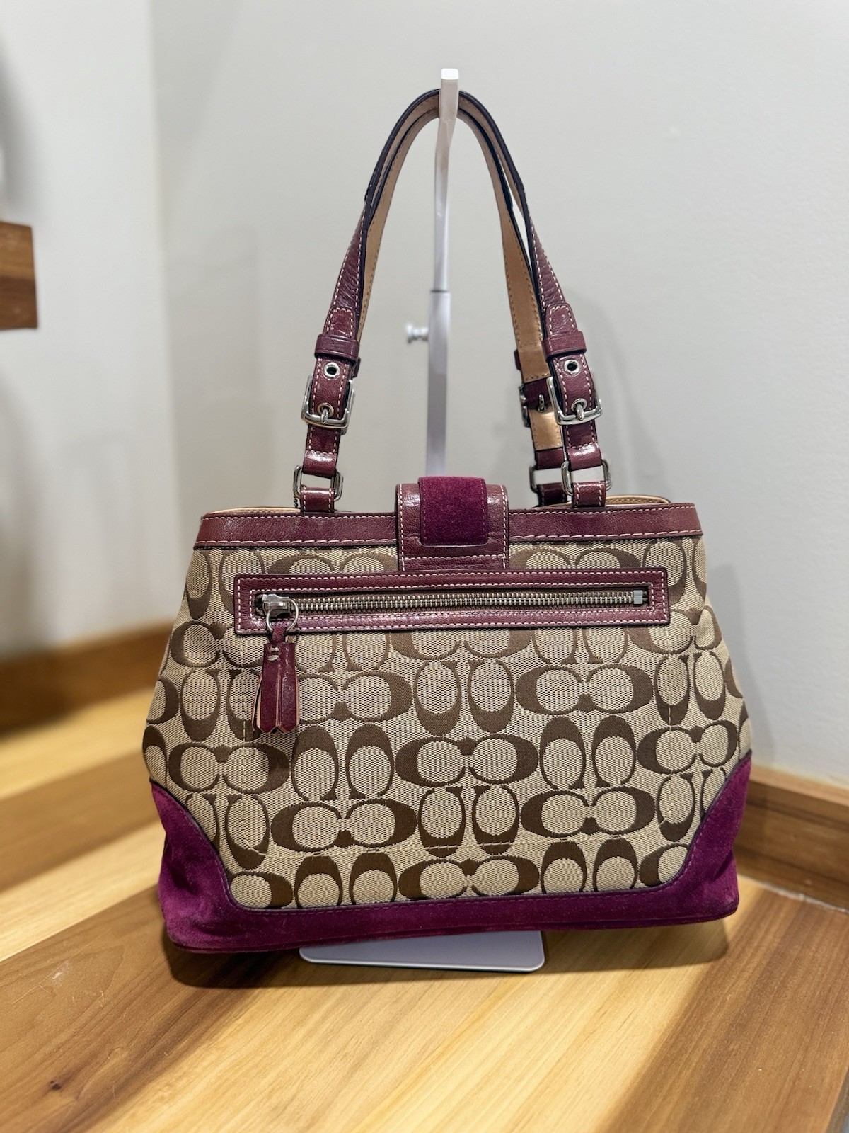 Coach Vintage Hampton Pink Suede Stripe Signature Bag