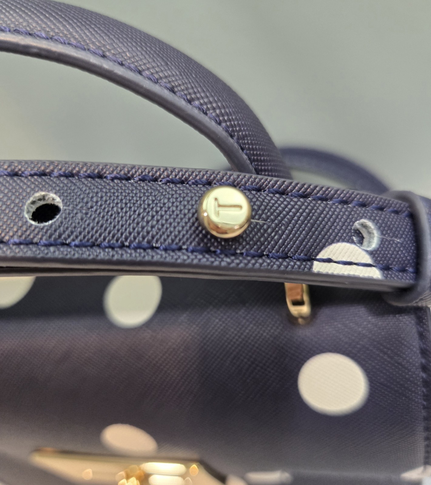 Ted Baker Lili Top Handle Satchel Mini Handbag Navy White Polka Dot Crossbody
