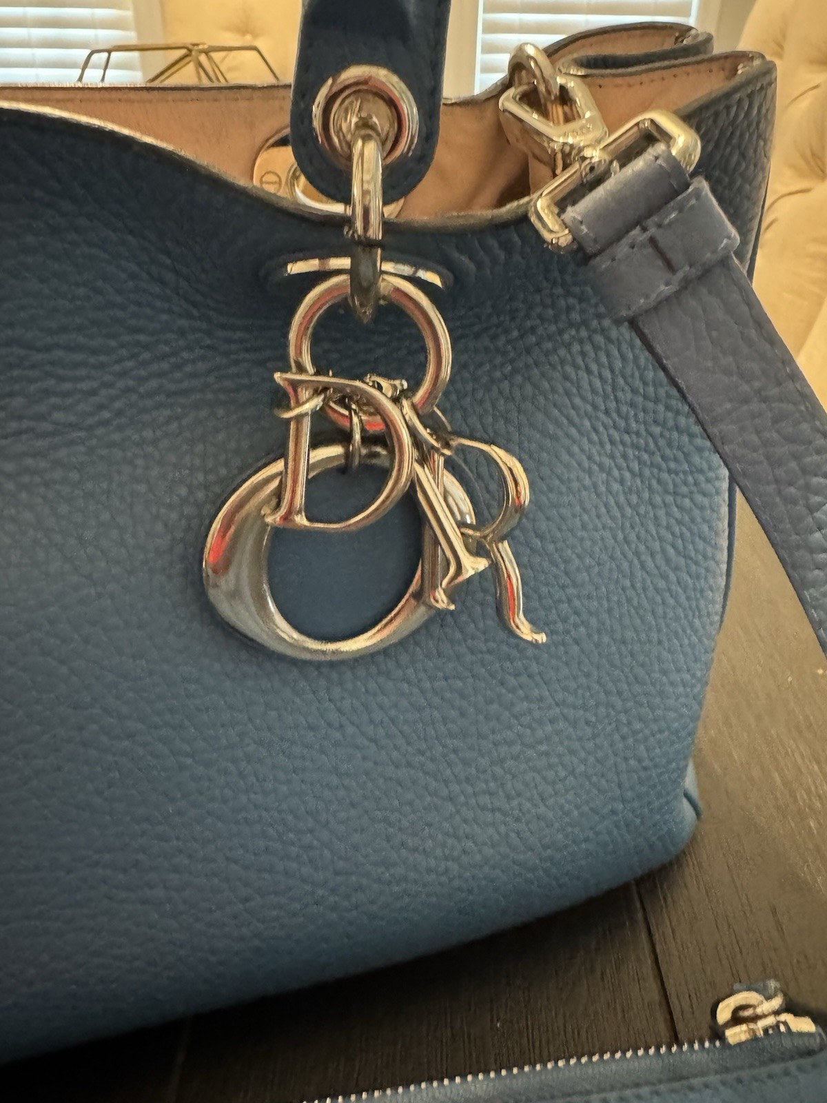 Christian Dior Blue Pebbled Leather Diorissimo Tote Bag