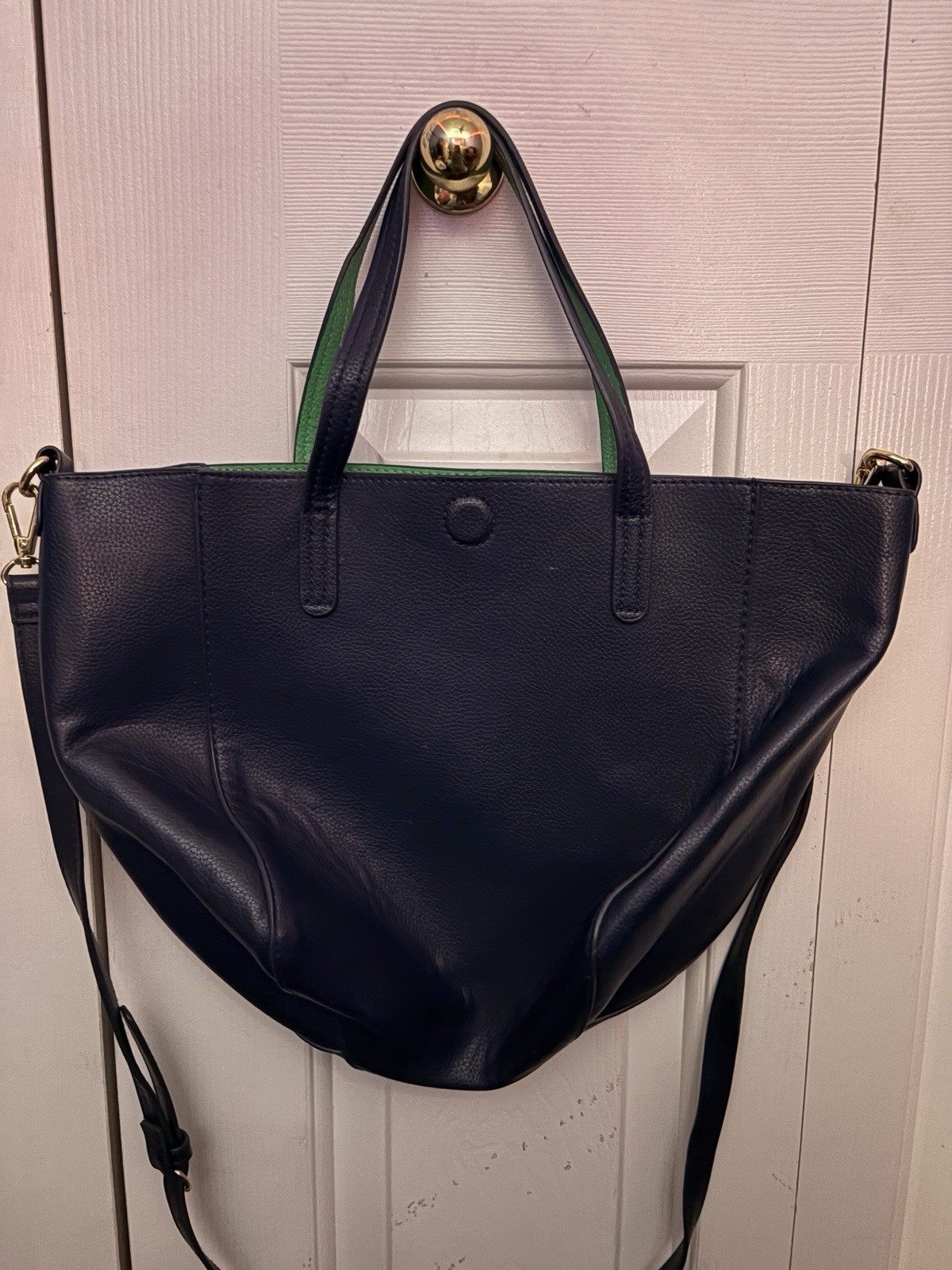Basic Editions Tote Bag Brown And Navy Blue, Double Handles, Adjustable Strap