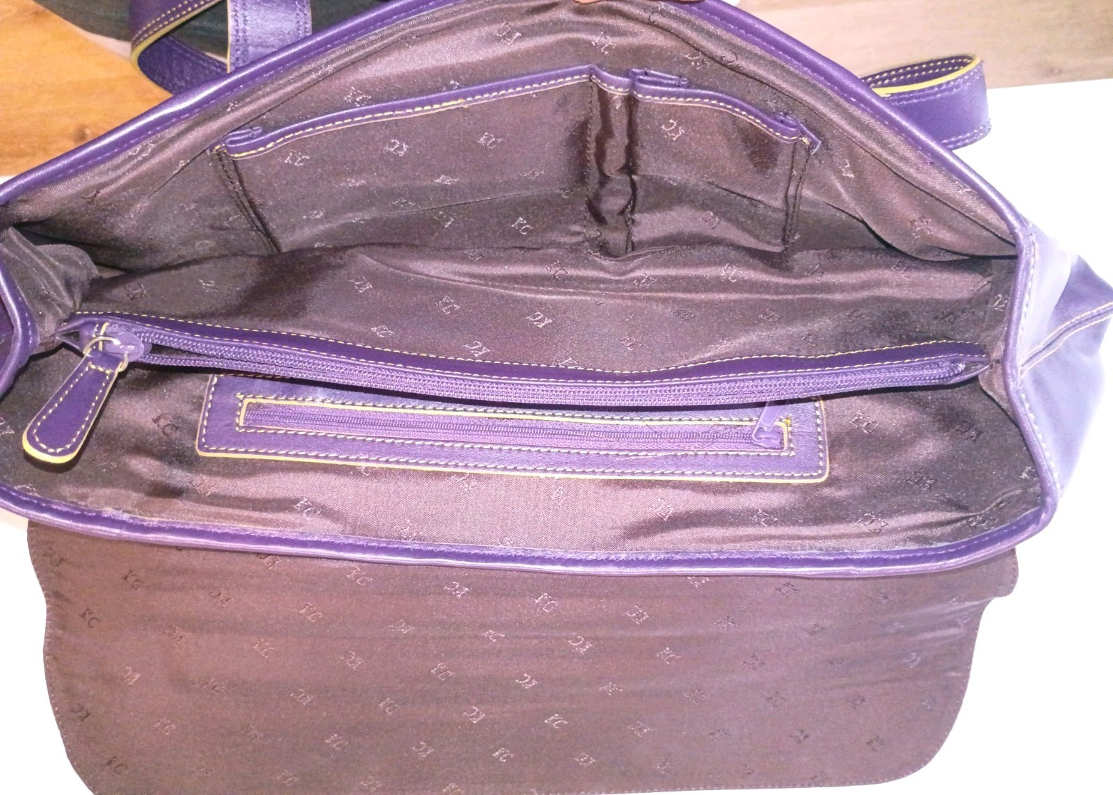 Kenneth Cole Plum Logo Satchel Top Handle Buckle Zip Silver Hardware Pockets