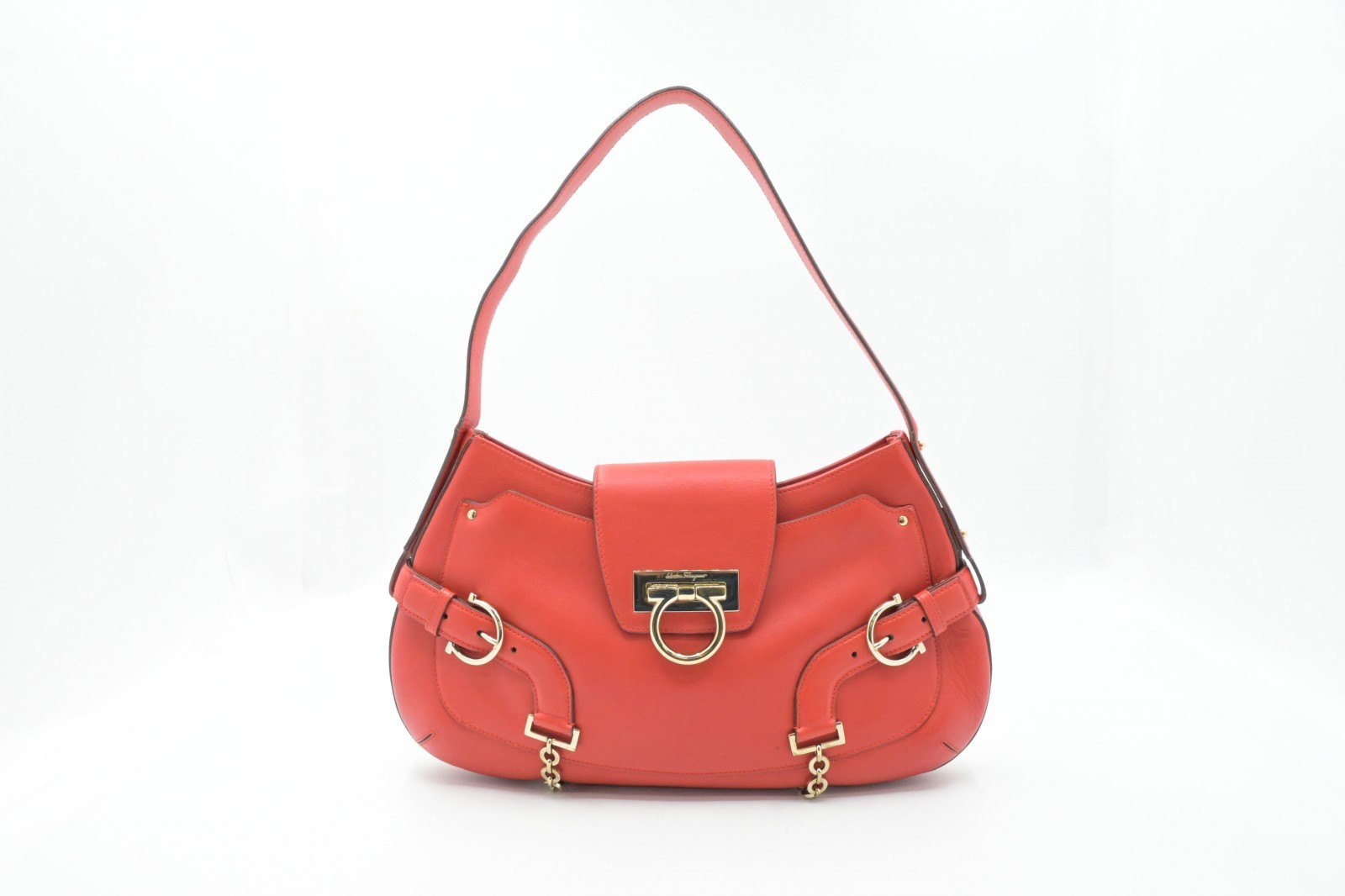 Authentic Ferragamo Gancini One Shoulder Bag, Red