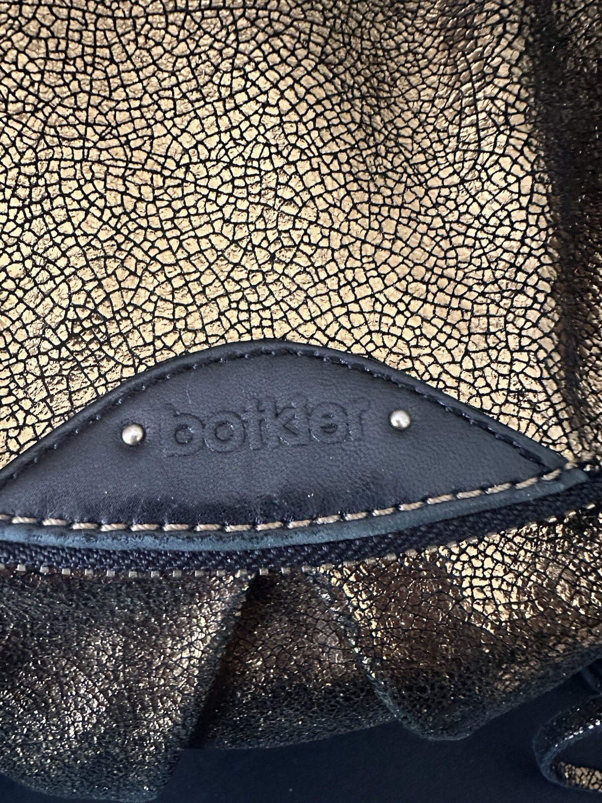 BOTKIER Gold Metallic Leather Trigger Front Flap Satchel Bag Handbag Purse