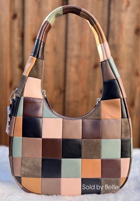 NWT Coach Coachtopia Alter Ego Crescent Checkerboard Patchwork Suede Leather Bag