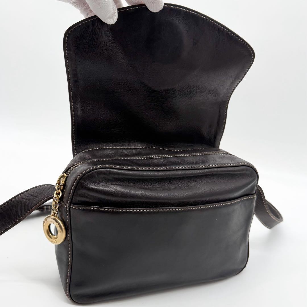 CELINE M94 Vintage Brown Leather Circle Shoulder Bag Women’s Crossbody
