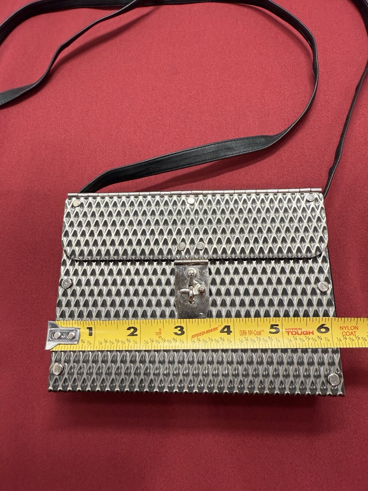 Wendy Stevens Stainless Steel Mini Crossbody Bag With Black Leather Side Gussets