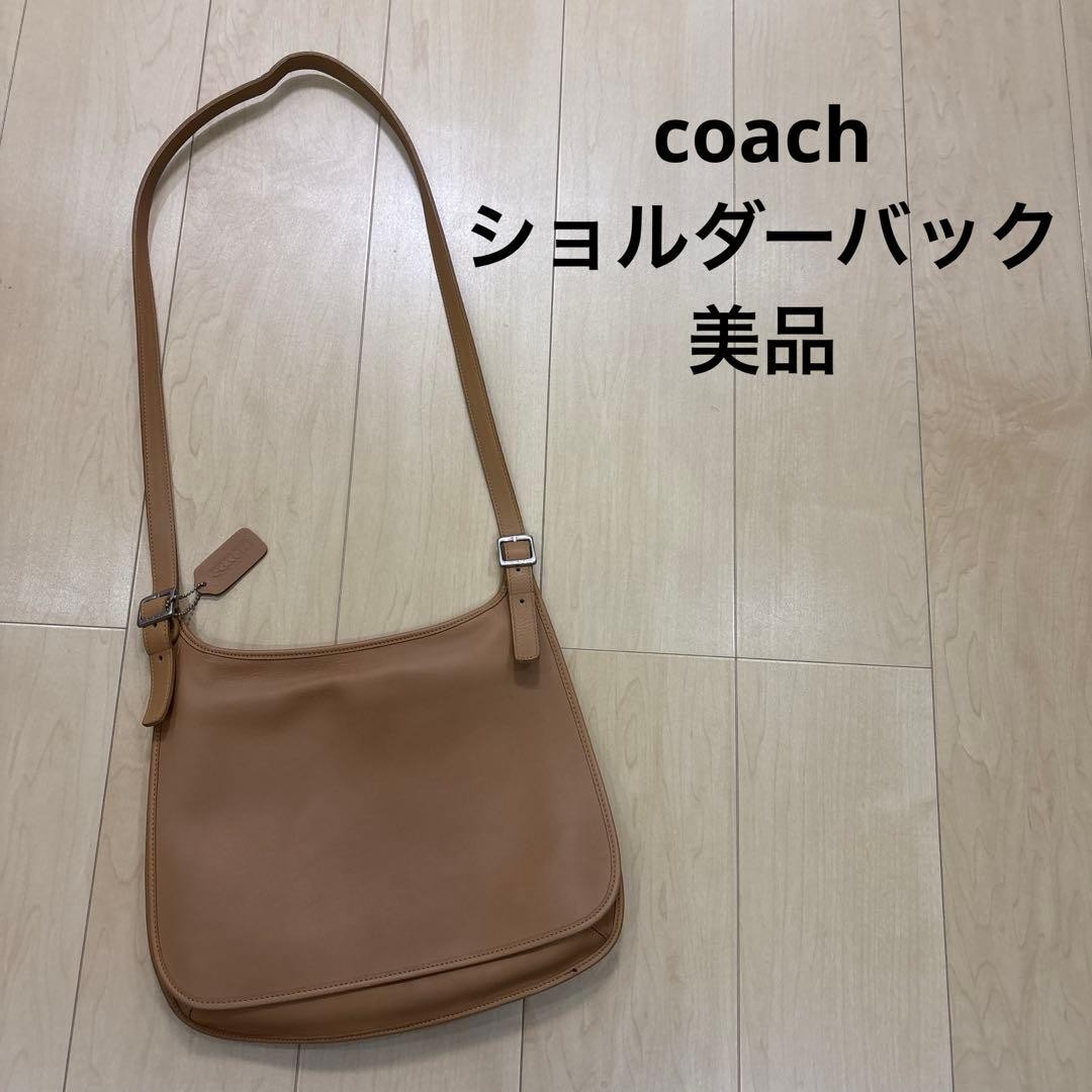 Coach Leather Shoulder Bag Beige Crossbody Adjustable Strap 26cm Vintage Classic
