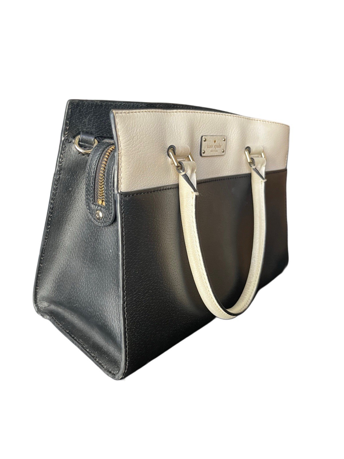 Kate Spade Grove Street Caley Leather Satchel Black & White With Shoulder Strap