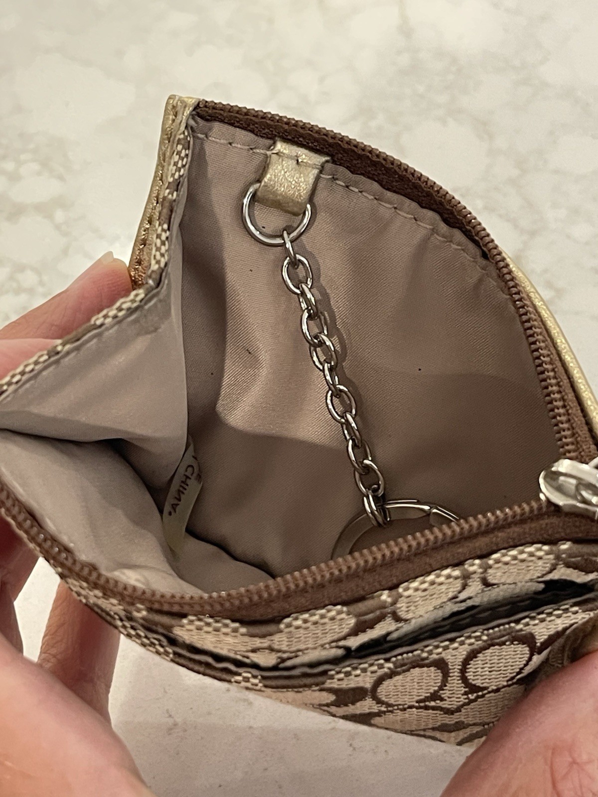 COACH MINI Skinny ID Case Wallet Wristlet Gold Key Ring Chain 💋