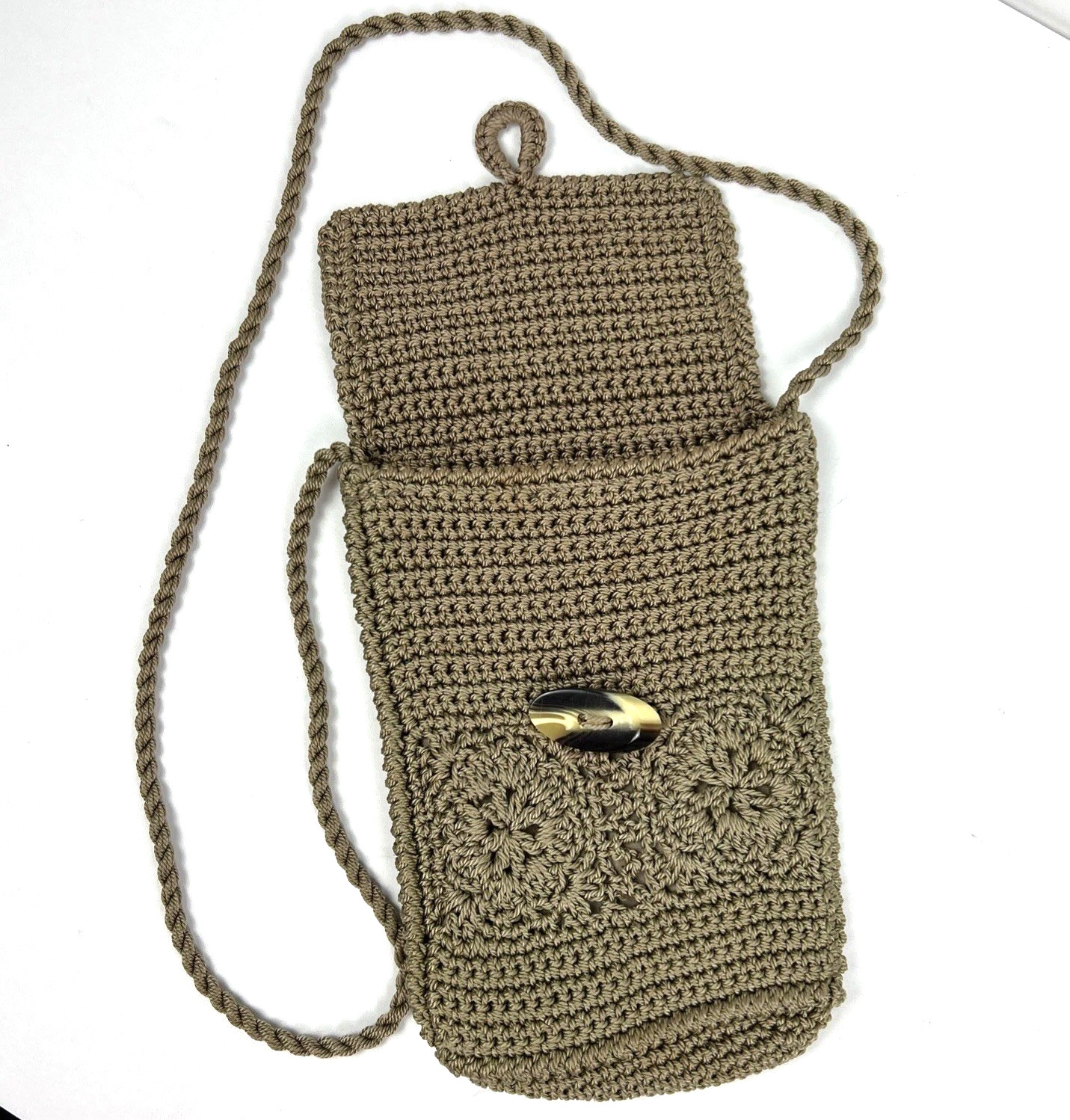 Crochet Crossbody Bag Gray Boho Neutral Lightweight Hippie Small Khaki/Tan