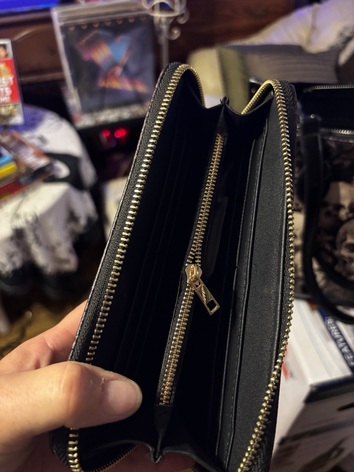 Skull Purse & Zip-Around Wallet Set Black, Zip, Strap, by Skullette