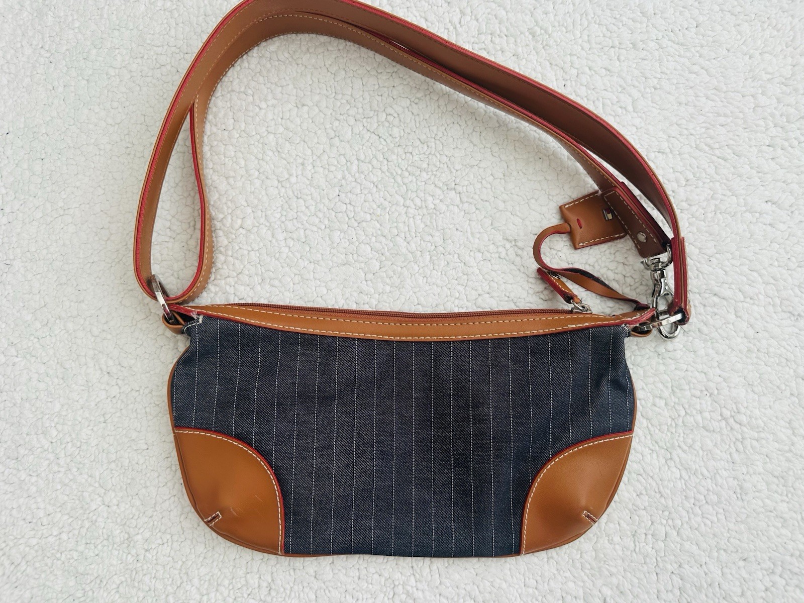 Vintage Y2K Tommy Hilfiger Logo Purse Denim Blue & White Striped Shoulder Bag