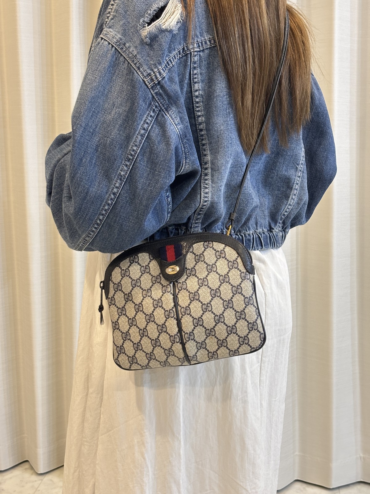 GUCCI Vintage GG Supreme Web Stripe Crossbody Shoulder Bag Navy