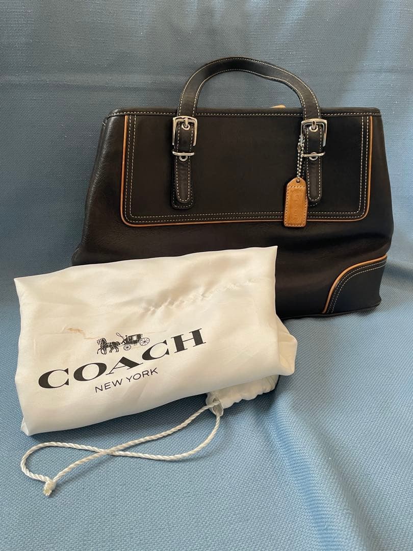 Old Coach 9605 Black x Brown Trapezoid Leather Handbag
