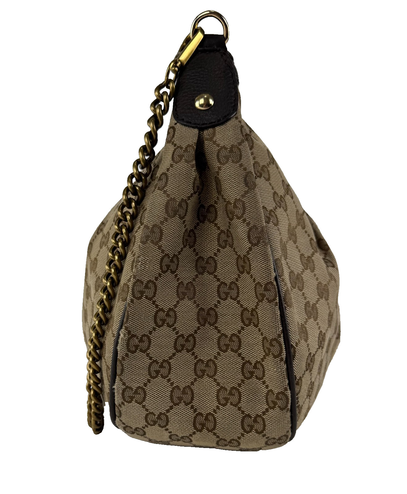 Gucci Brown Canvas GG Guccissima Sukey Hobo Bag Leather Trim Chain Runway Auth
