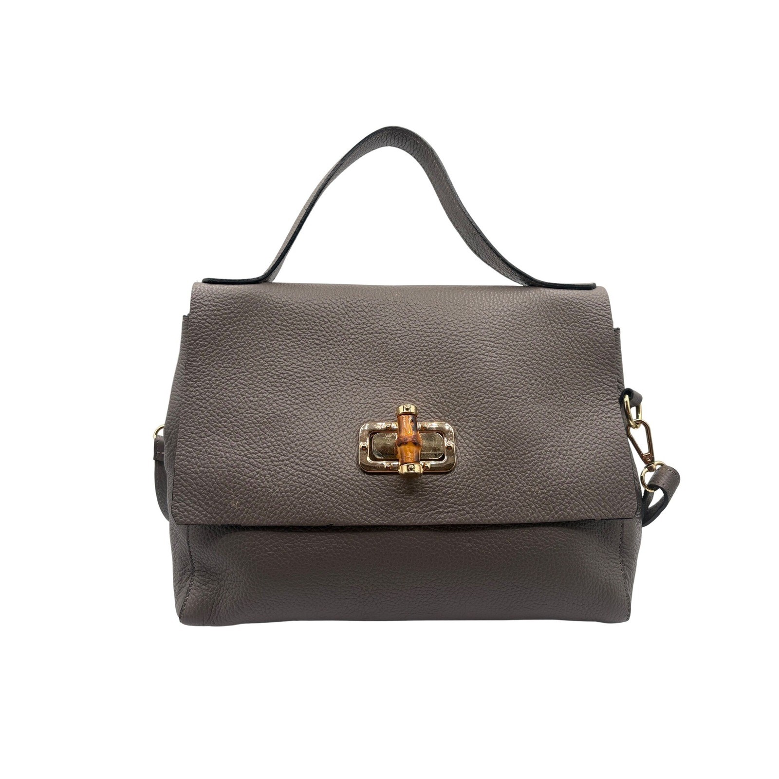 Borse in Pelle Satchel Women Medium Taupe Excellent Bamboo Turn Lock Leather