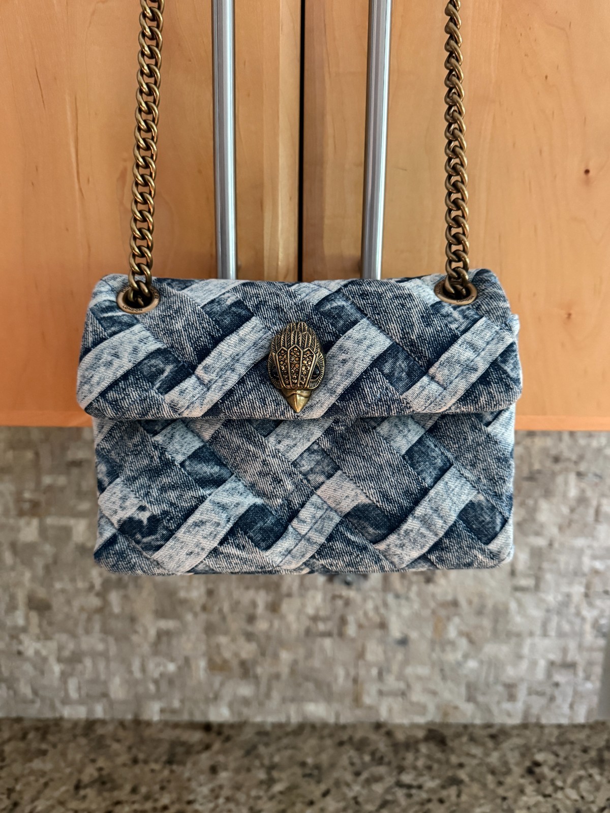 Kurt Geiger MINI Kensington Denim Crossbody Bag Antique Gold