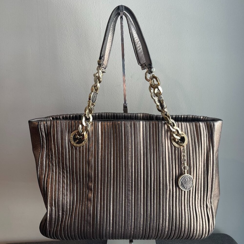Bvlgari Gunmetal Monte Plisse Leather Shopper Tote – Preowned