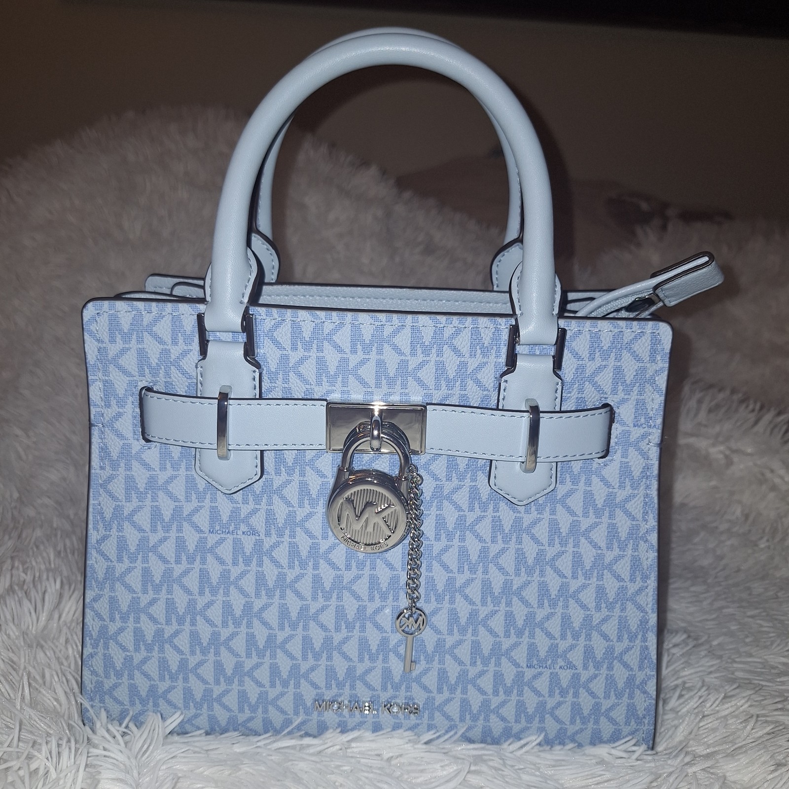 Michael Kors Hamilton Blue Monogram Satchel Top Handle Zip w/ Detachable Strap