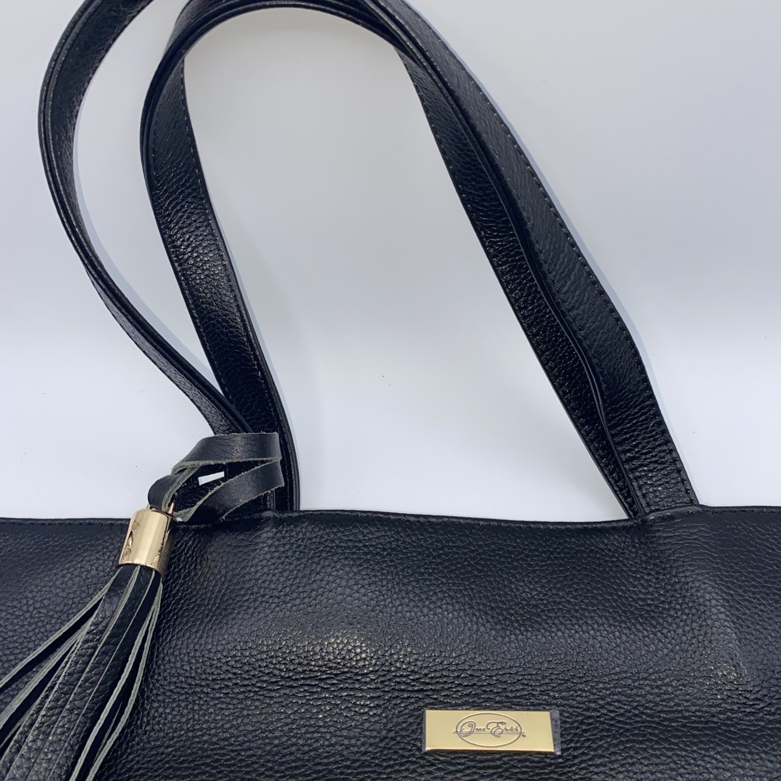 ONNA EHRLICH Carrie Black Pebbled Leather North/ South Shoulder Tote Bag