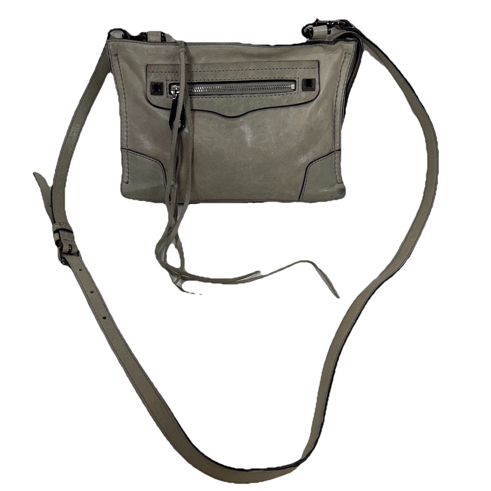 Rebecca Minkoff Gray Leather Mini Zip Top Crossbody Purse Bag w/ Bottom Studs