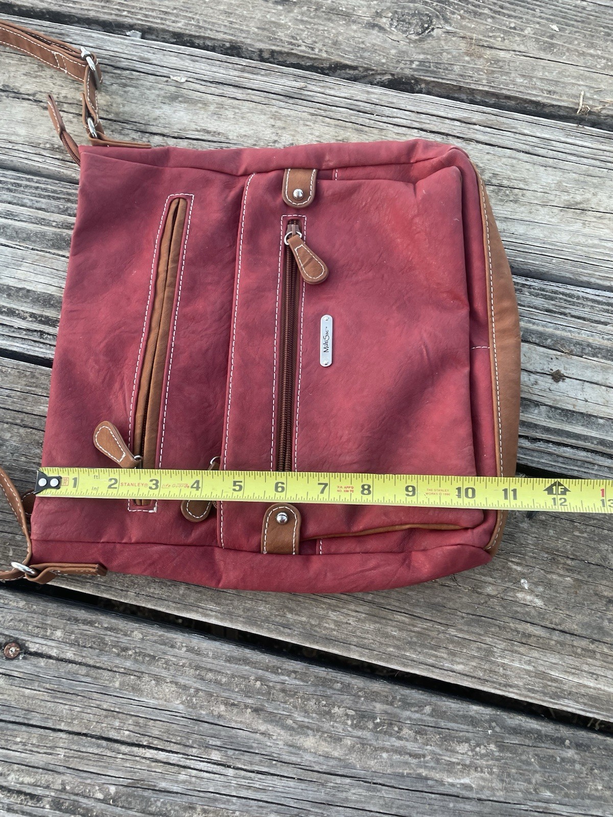 Multi Sac Bag Crossbody Large Red/Burgundy Multiple Zippers Excellent Condition