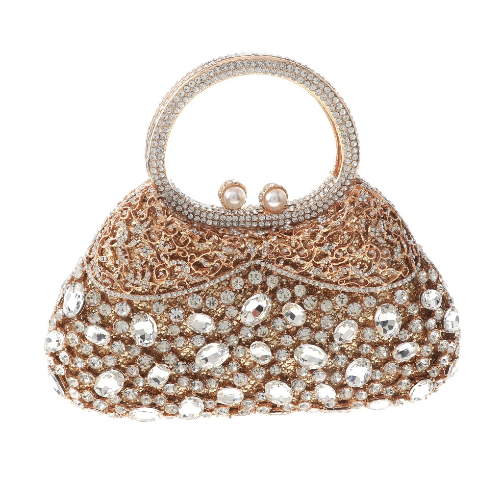 Gold Tone Alloy Metal Fashion Crystal Rhinestone Clutch Bag HB6289-GCL